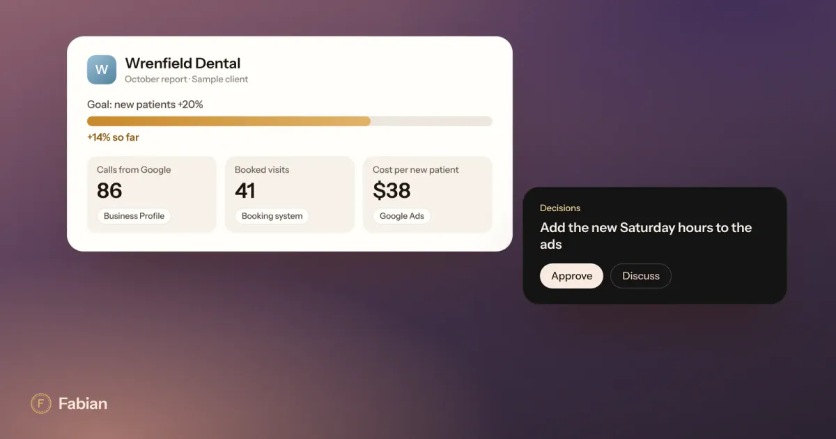 One-page client report with goal progress and decisions