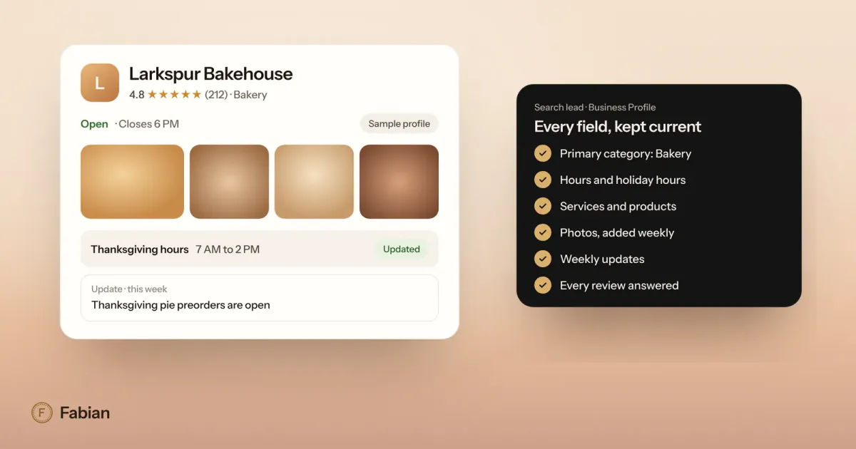A bakery's Google profile with hours, photos and posts